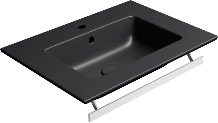 Раковина накладная/подвесная GSI PURA 8884126 c отверстием под смеситель, с переливом, цвет Чёрный матовый Ardesia