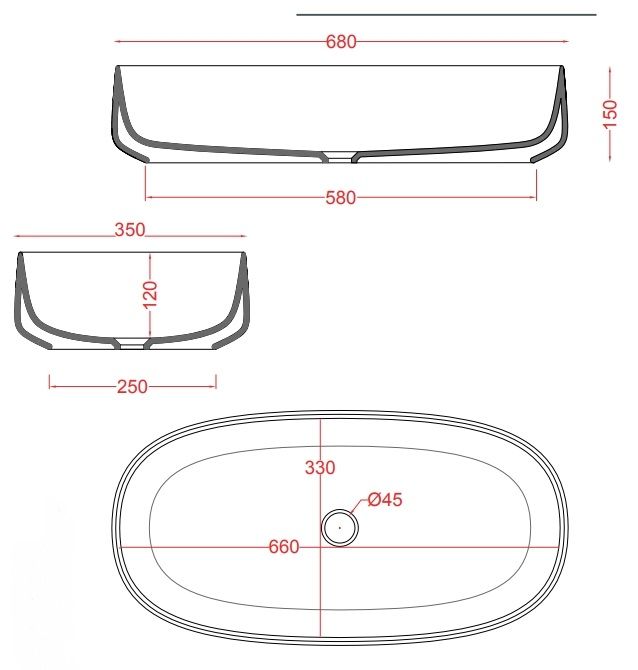 Раковина накладная ARTCERAM COGNAC COL005 17 00 680 мм х 350 мм, без отверстия под смеситель, без перелива, чёрный матовый
