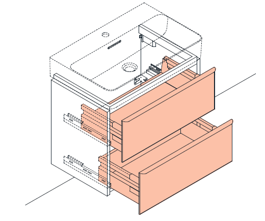 Тумба подвесная  Laufen  Space  4.1020.2.160.100.1  93,5 см,  под раковину Val  8.1028.7, 2 ящика, цвет белый матовый, ручки светлый алюминий
