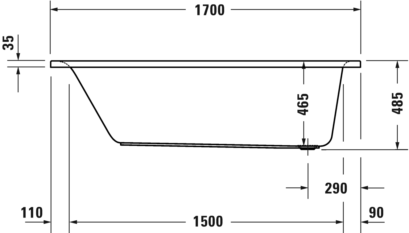 Встраиваемая акриловая ванна Duravit D-Neo 700478000000000 1700 мм х 700 мм, c одним наклоном для спины, белая