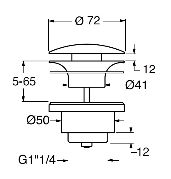 Донный клапан клик-клак GSI SPARES PCS11 для раковин/биде с переливом, цвет Белый глянцевый