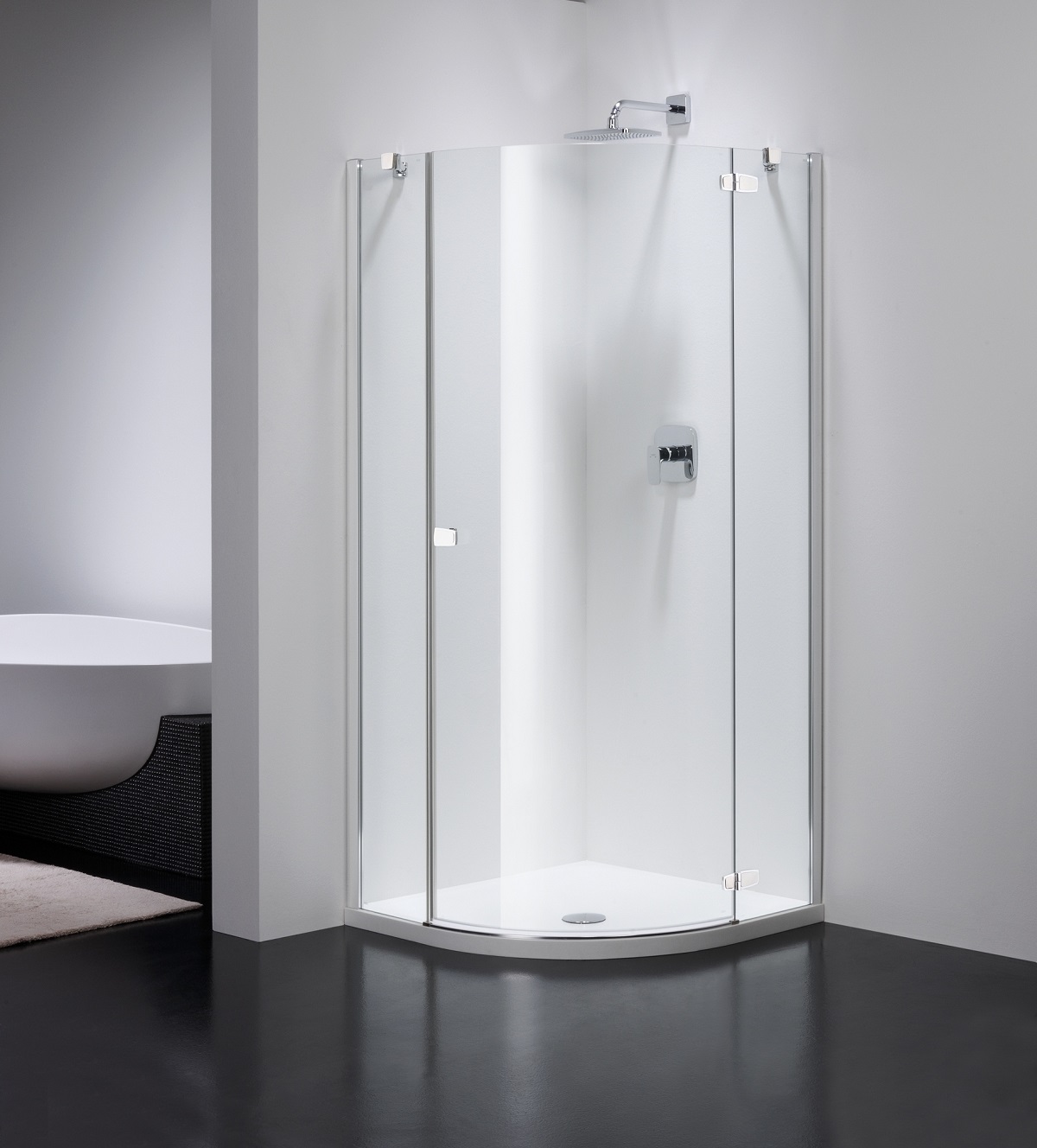 РАСПРОДАЖА Душевая кабина 1/4 круга PROVEX Combi 6005 CS 05 GH R  1000 мм х1950 мм, R550, профиль блестящий алюминий, стекло прозрачное с покрытием High Glass, петли справа