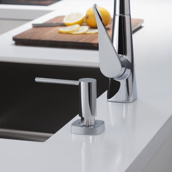 Диспенсер для жидкого мыла или средства для мытья посуды HANSGROHE A71 40468000 с квадратным основанием, цвет Нержавеющая сталь