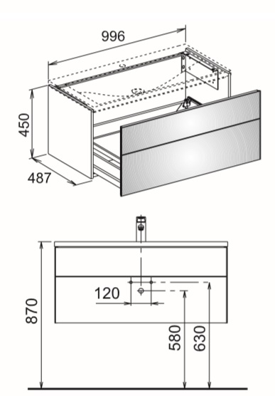 Тумба под умывальник Keuco Royal Reflex  34070 130000 корпус матовый лак/фасад стекло титан