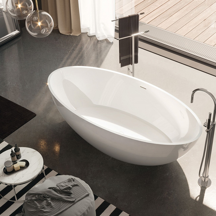 Ванна отдельностоящая TREESSE Carezza V308BL 850 мм х 1800 мм, из композита Solid Surface, белый глянцевый