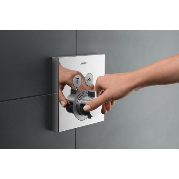 Квадратная наружная часть термостата Hansgrohe Shower Select 15763340 для 2 потребителей, Цвет чёрный шлифованный хром