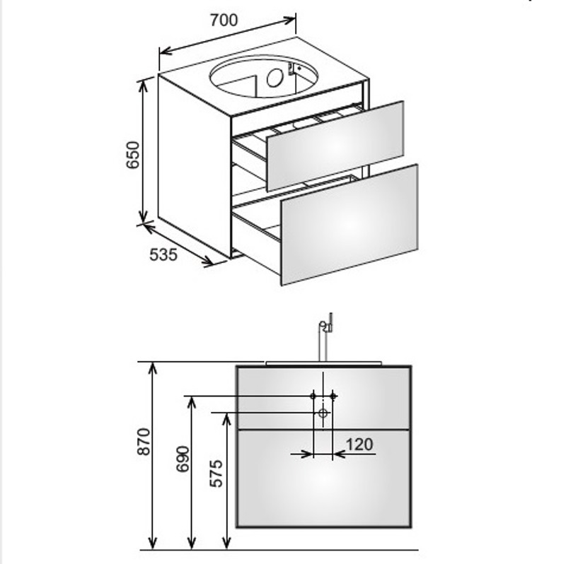 Тумба под раковину Keuco Edition Lignatur 33370 750022 700x650x535 мм фасад венецианский дуб, корпус дуб