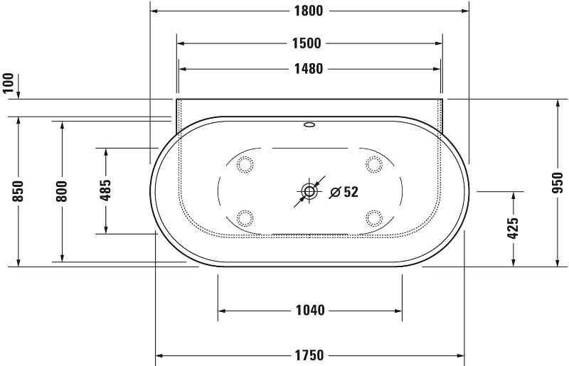 Ванна из композитного материала пристенный вариант Duravit Luv 700433000000000 1800 x 950 мм