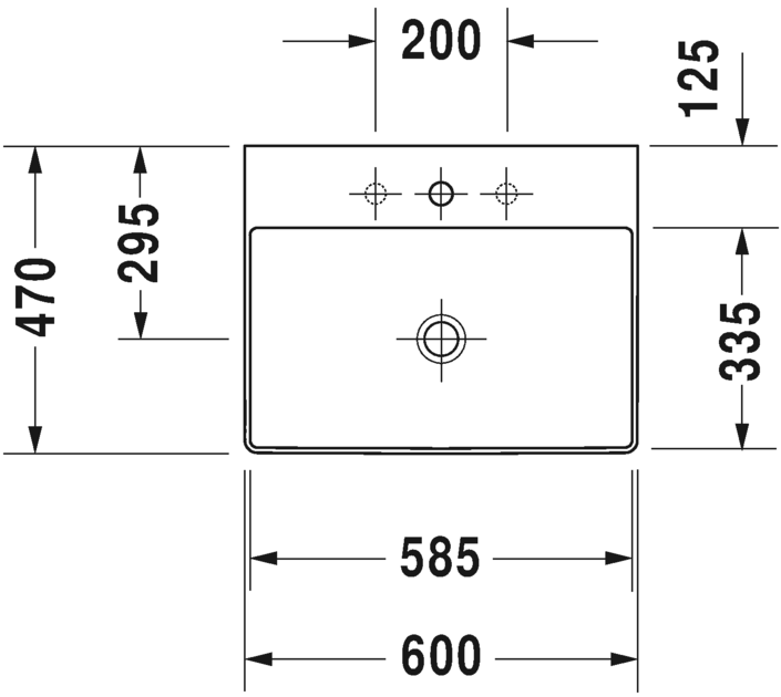 Раковина подвесная Duravit DuraSquare 23536000411 с одним отверстием под смеситель, без перелива, с покрытием  WonderGliss, белая