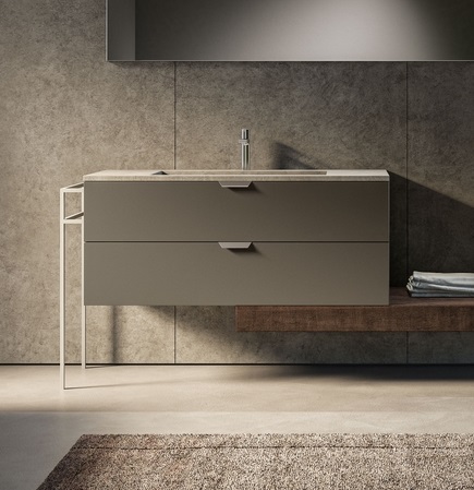 Комплект мебели для ванной комнаты BMT BLUES 4.0  BL4-15  2500х2045х504 мм тумба, раковина, шкаф и зеркало, цвет Fondente Opaco/Metallic Titanium/Edon Tabacco