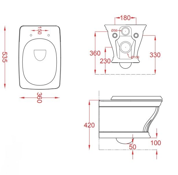 Унитаз подвесной ARTCERAM CIVITAS CIV001 03 00 540 мм х 360 мм, с креплением, чёрный глянцевый (Снимается с производства)