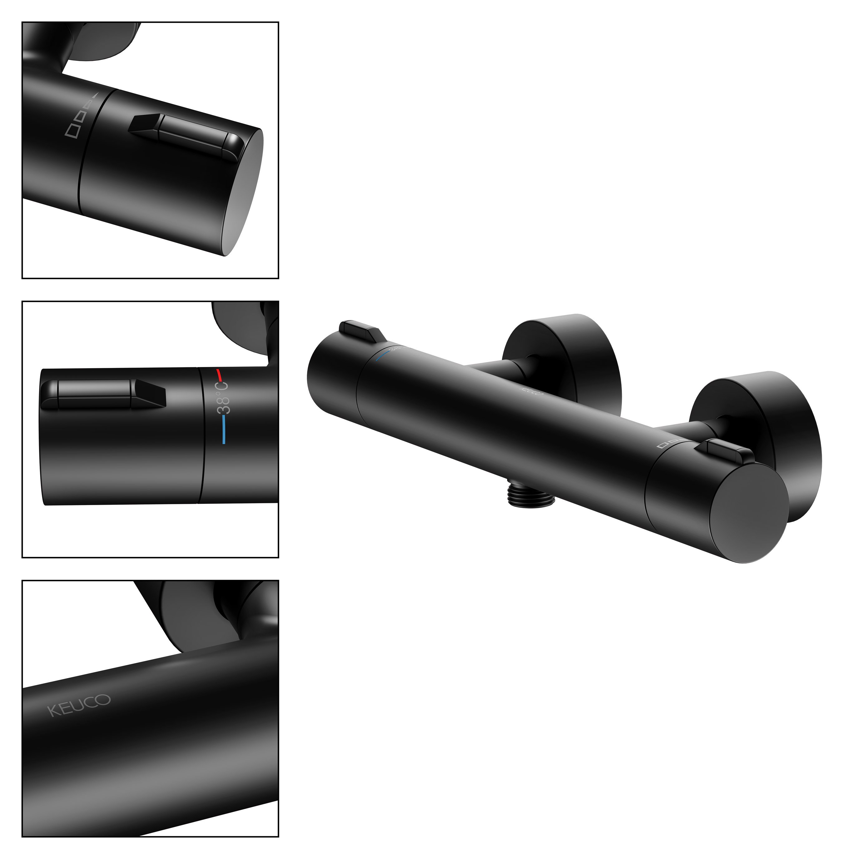 Термостат для душа KEUCO PLAN BLUE 53926 371001 с защитой от обратного потока, цвет Чёрный матовый