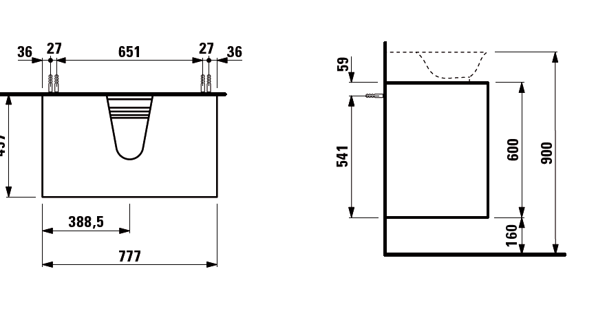 Тумба подвесная под раковину  Laufen  The  New Classic   4.0601.4.085.628.1, 78 см, 2 ящика,  вырез для мини-раковины  8.1685.2, шпон дуб черненый