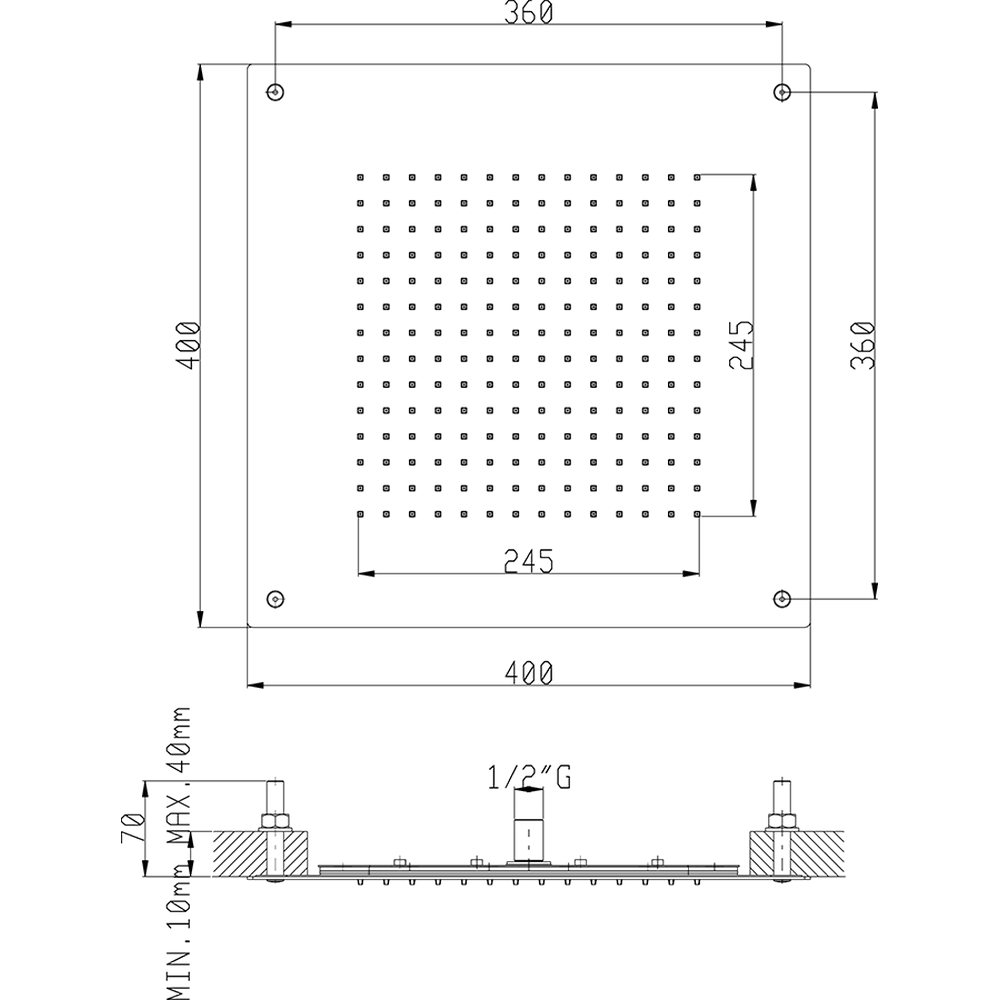 Квадратный встраиваемый верхний душ CISAL Shower ZS025630D2 400 мм х 400 мм, цвет Полированная нержавеющая сталь