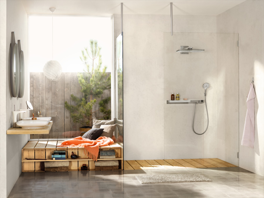 Верхний душ с настенным держателем Hansgrohe Rainmaker Select 24007400 Хром/Белый