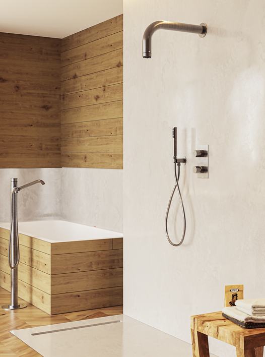 Однорычажный напольный смеситель для ванны Hansgrohe NOBU/INOX INL001.075 из нержавеющей стали, цвет Матовая нержавеющая сталь