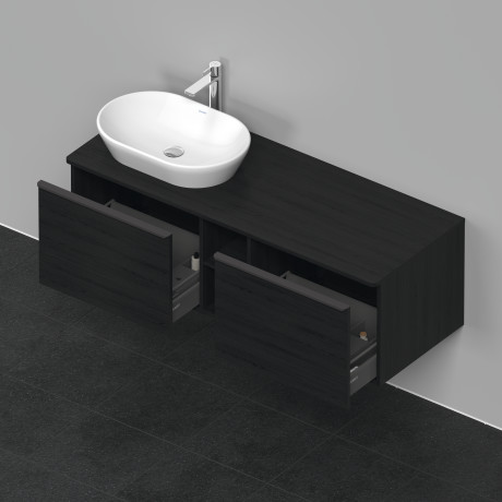 Тумба подвесная под раковину слева DURAVIT D-Neo DE4950L1616 1400 мм х 550 мм, с 2 выдвижными ящиками и открытой полкой, чёрный дуб