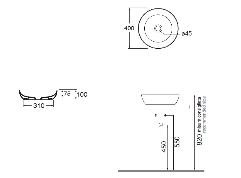 Раковина накладная круглая GSI AltaCeramica AC30735 400 × 400 мм, без отверстия под смеситель, цвет под белый мрамор Marbled white