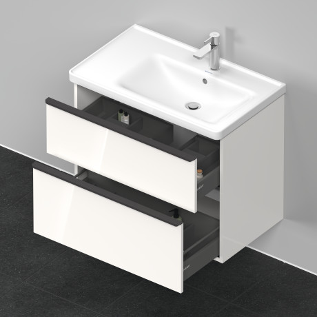 Тумба подвесная под раковину DURAVIT D-Neo DE435802222 784 мм х 452 мм, с выдвижным ящиком и выдвижным отделением, белый глянцевый