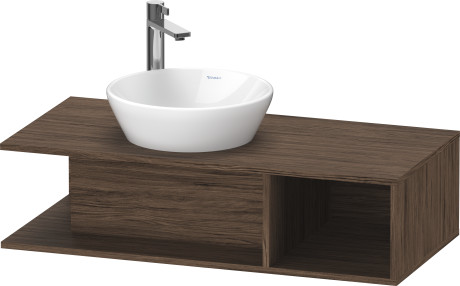 Тумба подвесная под раковину слева DURAVIT D-Neo DE491902121 1000 мм х 480 мм, с открытой боковой полкой справа и консолью, орех тёмный