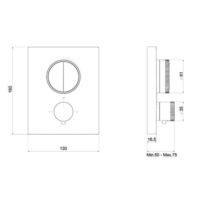 Внешняя часть прямоугольного термостата для душа ALMAR Core E176682.MB на 2 выхода, цвет Чёрный матовый