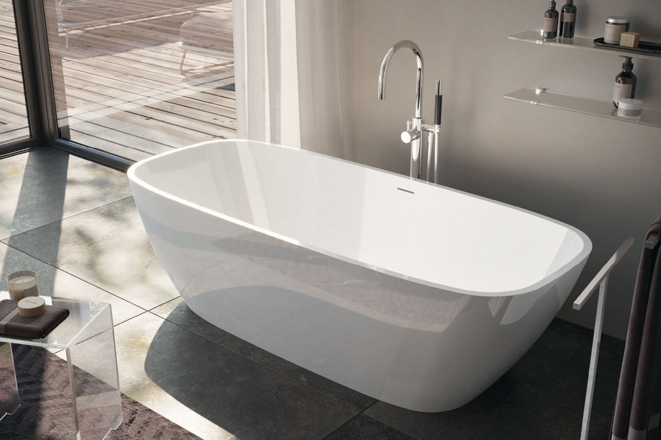 Ванна отдельностоящая TREESSE BRIO V297BL 720 мм х 1700 мм, из композита Solid Surface, белый глянцевый