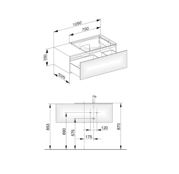 Тумба подвесная под раковину справа KEUCO EDITION 11 31154 280100 с одним выдвижным фронтом, с внутренней светодиодной подсветкой, корпус матовый лак/фасад матовое стекло, кашемир