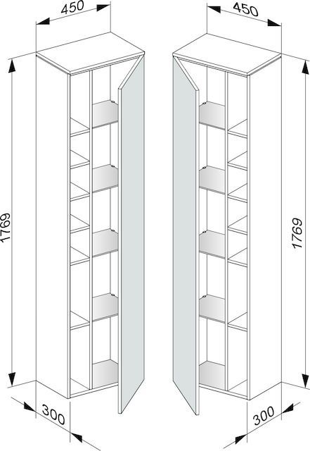 Шкаф высокий подвесной KEUCO EDITION 400 31735 870002 петли справа, 4 стеклянные полки, корпус/фасад шпон, дуб кашемир