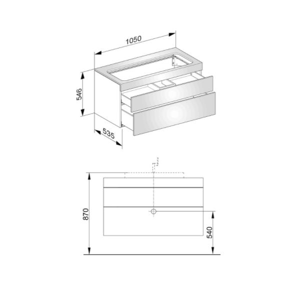 Тумба подвесная под раковину KEUCO EDITION 11 31582 390000 без отверстия под смеситель, с двумя выдвижными фронтами, корпус/фасад структурный лак, антрацит