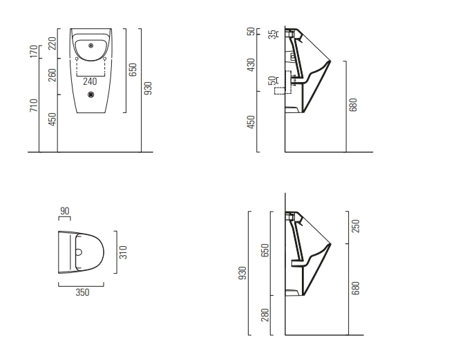 УЦЕНКА. Писсуар подвесной безободковый GSI COMMUNITY   909711_УЦ    310 мм х 350 мм, для крепежа FISRО, белый глянцевый. / Дефект: точка в эмали.