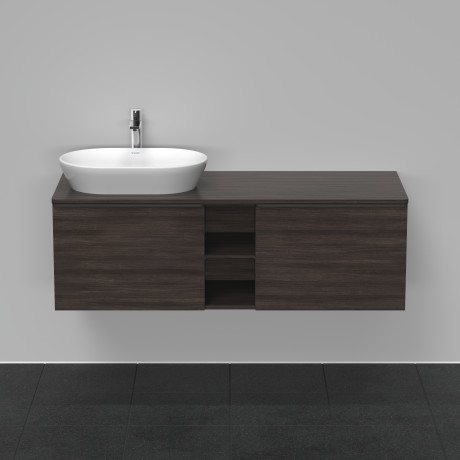 Тумба подвесная под раковину слева DURAVIT D-Neo DE4950L5353 1400 мм х 550 мм, с 2 выдвижными ящиками и открытой полкой, каштан тёмный