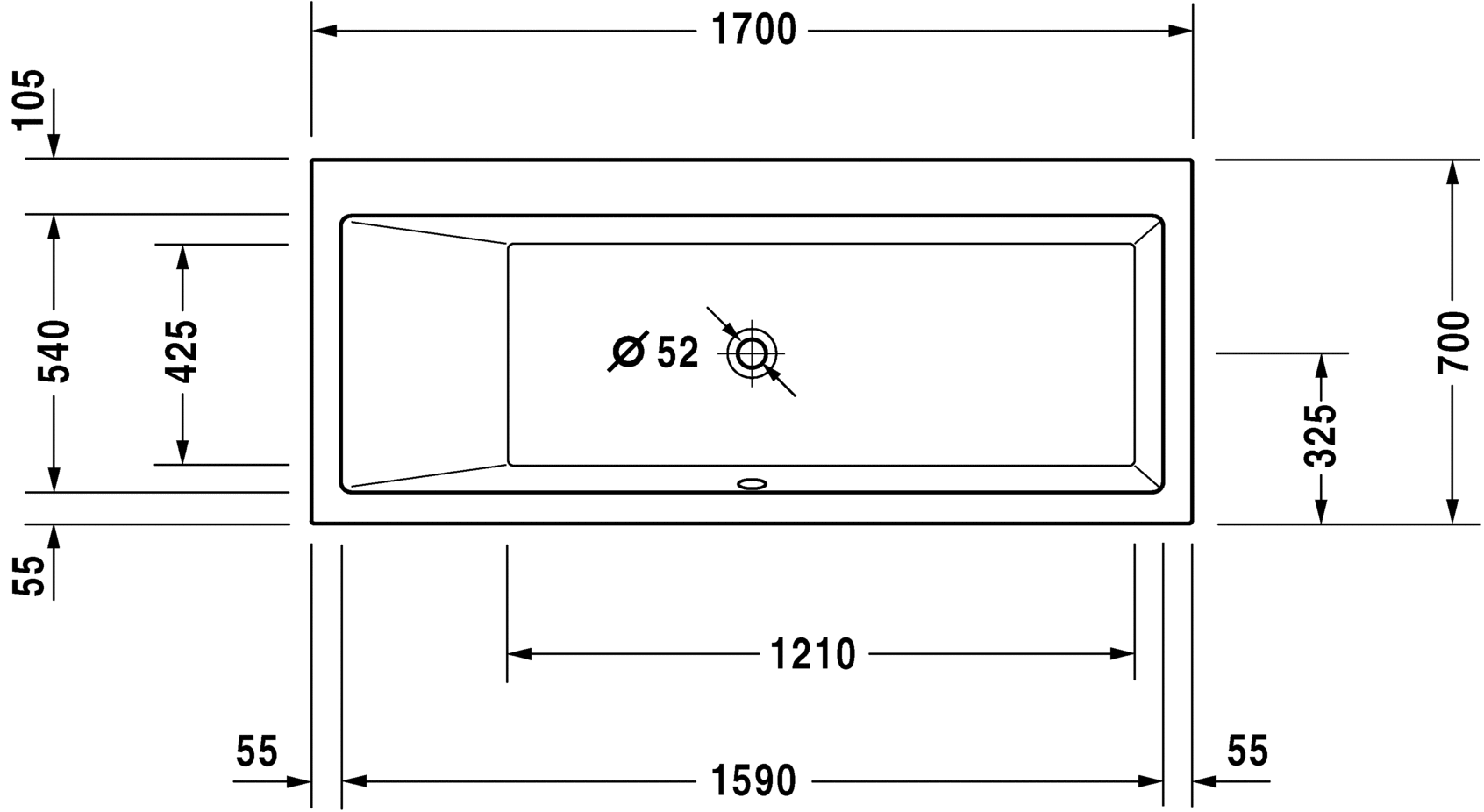 Акриловая ванна Duravit Vero 700131000000000 1700 х 700 c наклоном для спины слева, встраиваемая версия, белая