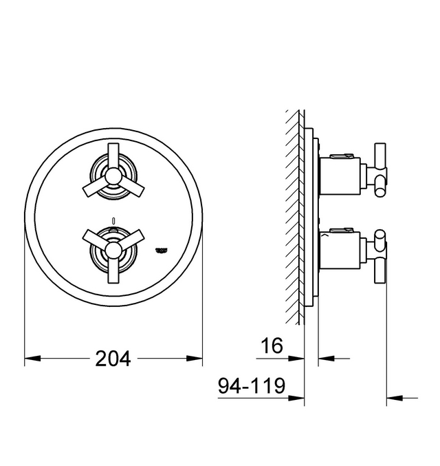 РАСПРОДАЖА Термостат для душа встраиваемый GROHE Atrio Ypsilon 19394000 Хром