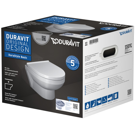 Унитаз подвесной с сиденьем Duravit DuraStyle 45750900A1 с вертикальным смывом, без смывного края, белый