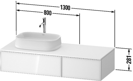 Тумба подвесная с вырезом под раковину слева DURAVIT ZENCHA ZE4816064800000 550 мм х 1300 мм х 281 мм, с 2 выдвижными ящиками, белое стекло/графит суперматовый