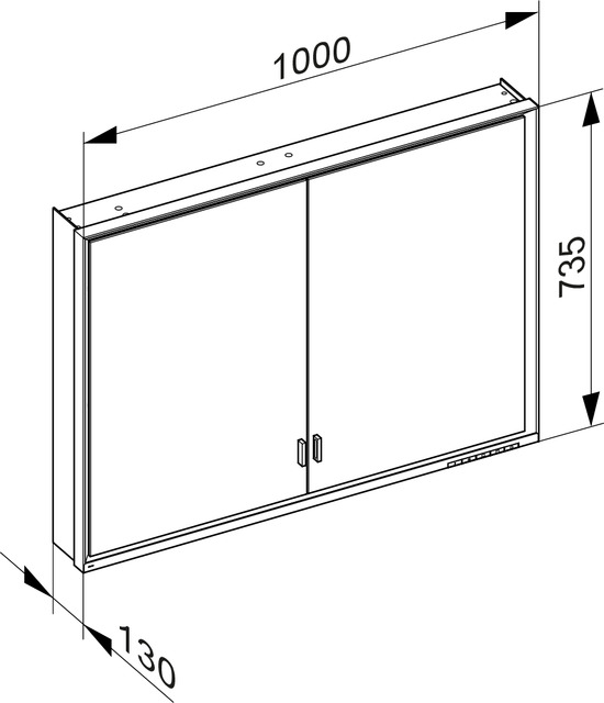 Зеркальный шкаф с подсветкой для настенного монтажа KEUCO Royal Lumos 14324 172301 130х1000х735 мм, 2 дверцы, цвет Алюминий серебристый анодированный/Белый