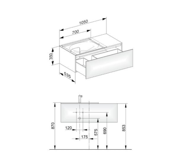 Тумба подвесная под раковину слева KEUCO EDITION 11 31153 140000 с одним выдвижным фронтом, корпус матовый лак/фасад стекло глянцевое стекло, трюфель