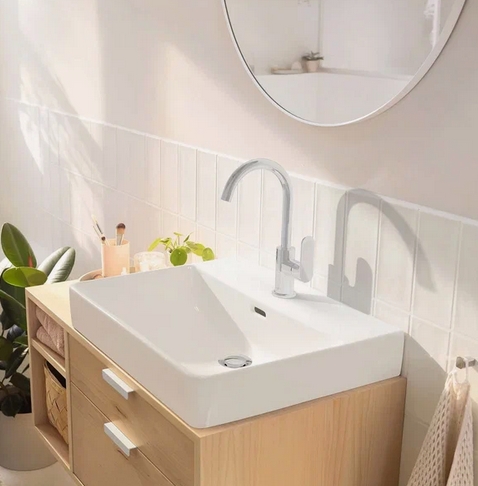 Однорычажный смеситель для раковины HANSGROHE REBRIS S 72536000 210 мм, с повортным изливом, с донным клапаном, хром