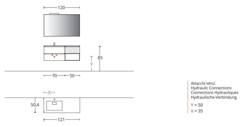  Тумба подвесная для раковины BMT Galaxy 937 106 HEF 01 010  700х486х500 мм, с 2 выдвижными ящиками, цвет Белый матовый/Titanio