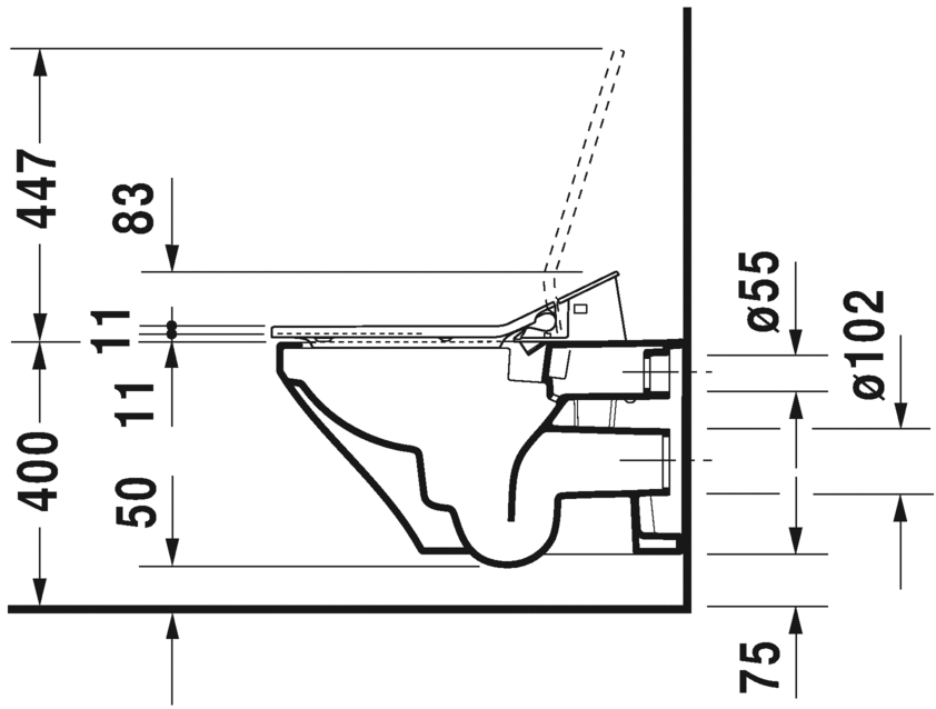 Унитаз подвесной Duravit DuraStyle 25425900001 с вертикальным смывом, для SensoWash, c покрытием WonderGliss, безободковый, белый