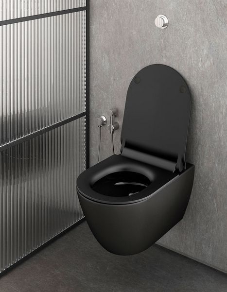 Тонкое сиденье для унитаза с крышкой GSI PURA MS76SN26 420 мм х 350 мм, SoftClose цвет чёрный матовый Ardesia