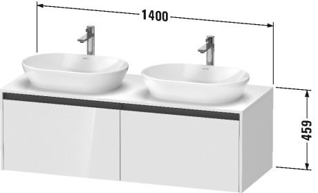 Тумба подвесная под две раковины DURAVIT KETHO.2 K24888R22220000 550 мм х 1400 мм х 459 мм, белый глянцевый