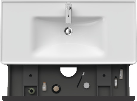 Тумба подвесная под раковину DURAVIT D-Neo DE435601616 984 мм х 452 мм, с выдвижным ящиком и выдвижным отделением, чёрный дуб