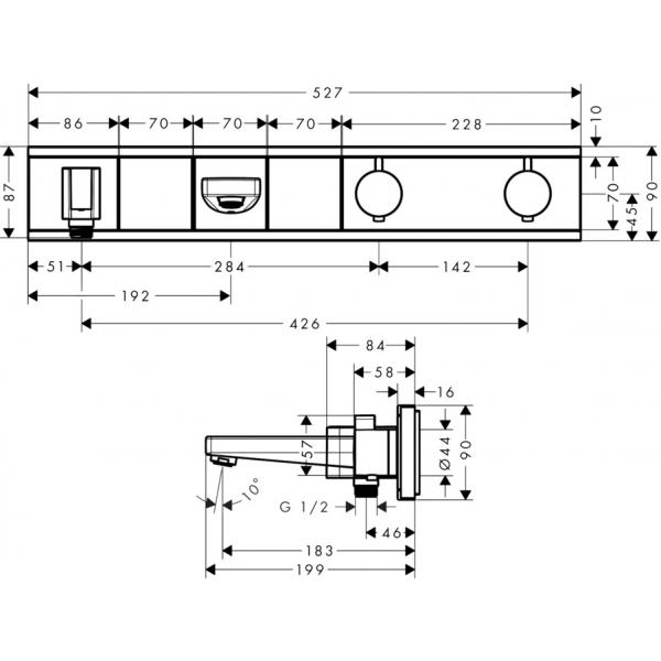 Термостат для ванны HANSGROHE RainSelect 15359600 с двумя потребителями и двумя кнопками, Чёрный/Хром