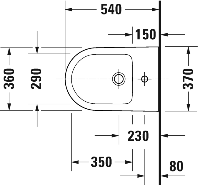 Подвесное биде Duravit D-Neo 2295150000 370 мм х 540 мм, c отверстием под смеситель, с переливом, с креплением, белое