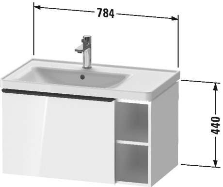 Тумба подвесная под раковину DURAVIT D-Neo DE425807575 784 мм х 452 мм, с выдвижным ящиком и открытой боковой полкой, лён
