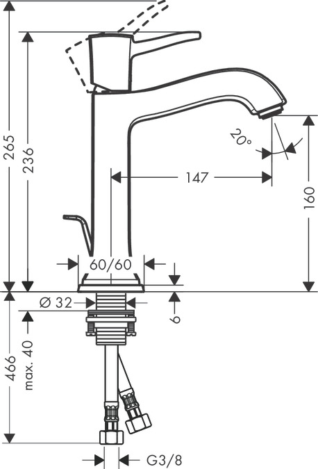 Смеситель для раковины с донным клапаном Hansgrohe Metropol Classic 31302000 Хром