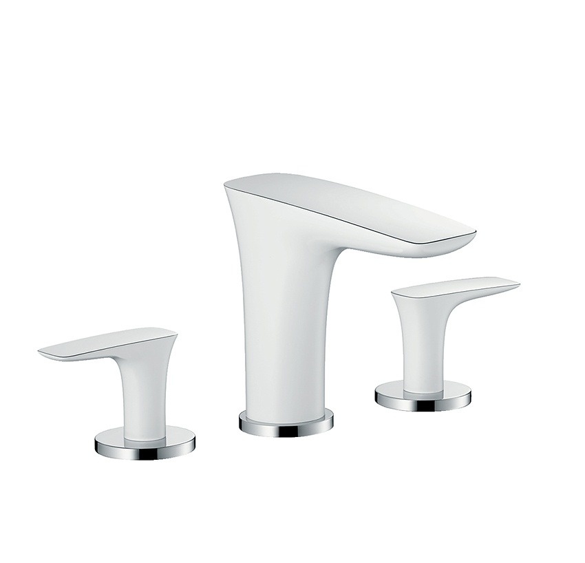 Смеситель для раковины Hansgrohe PuraVida 15063400 на 3 отверстия со сливным гарнитуром белый/хром (изделие снято с производства)