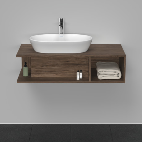 Тумба подвесная под раковину слева DURAVIT D-Neo DE492902121 1000 мм х 550 мм, с открытой боковой полкой справа и консолью, орех тёмный