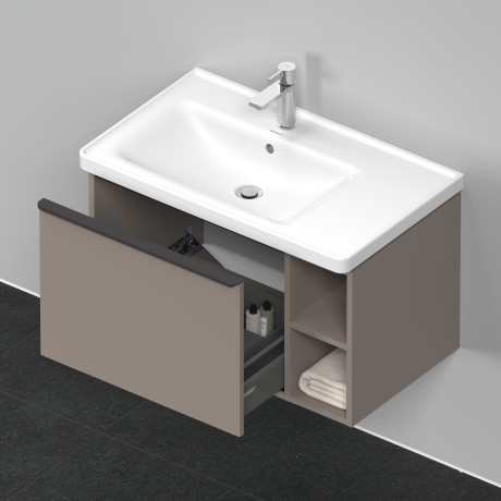 Тумба подвесная под раковину DURAVIT D-Neo DE4258014343 784 мм х 452 мм, с выдвижным ящиком и открытой боковой полкой, базальт матовый